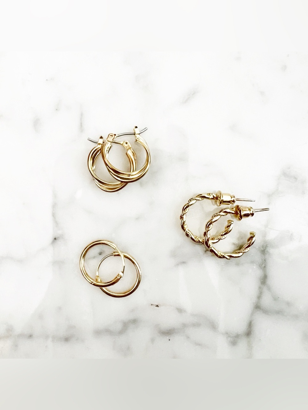 NWT Assorted Mini Gold Hoop 3 Style Earrings Set